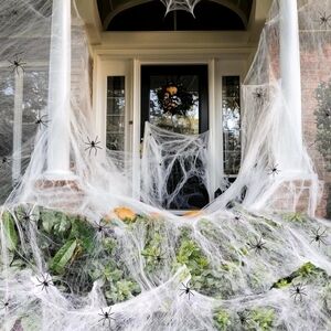 Set Of 2 1000 Sqft Spider Webs Halloween Decorations Bonus w/ Fake Spiders As Is